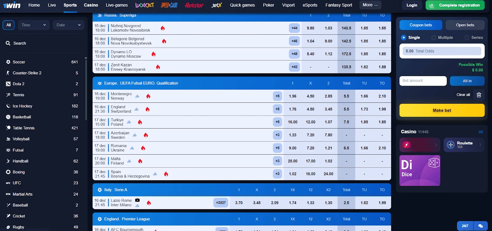 1win sport betting platform